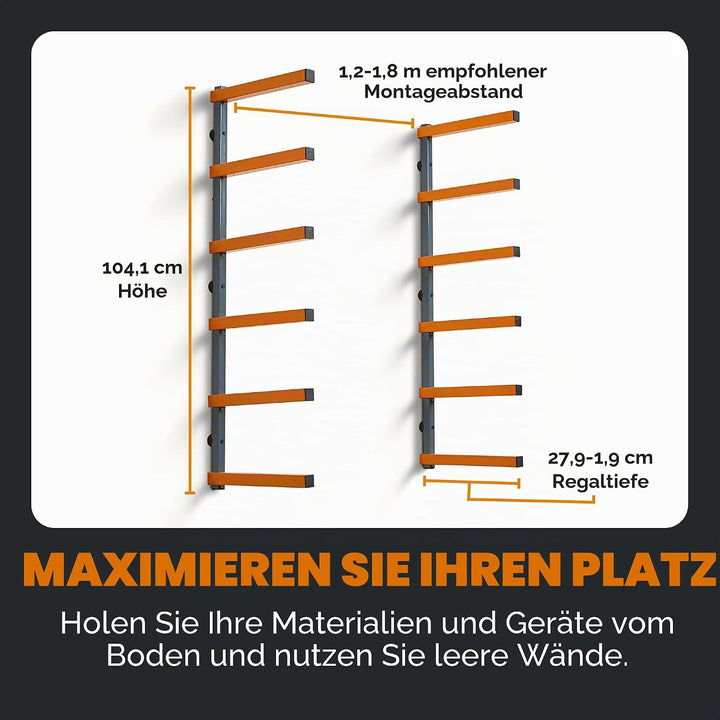 Bora Holzorganizer und Holzaufbewahrung Metallregal mit 6-stufiger Wandhalterung - Innen und Aussen
