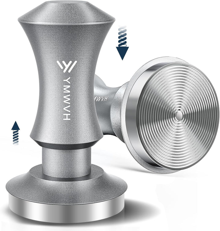 Kaffee Tamper 53.3mm, Edelstahl Espresso Tamper Silbergrau mit 30lbs Anpressdruck, Ripple Base Kaffe