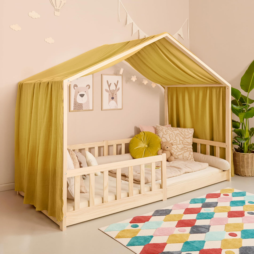 Hausbett Himmel – Aus weichem Musselin in 7 Farben – 100% Bio-Baumwolle – Traumhafte Hausbett Deko &