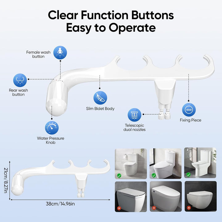 Bidet Aufsatz, Bidet Einsatz für Toilette Ultradünnes Minimalistisches Non-Electric Dual Nozzle Bide
