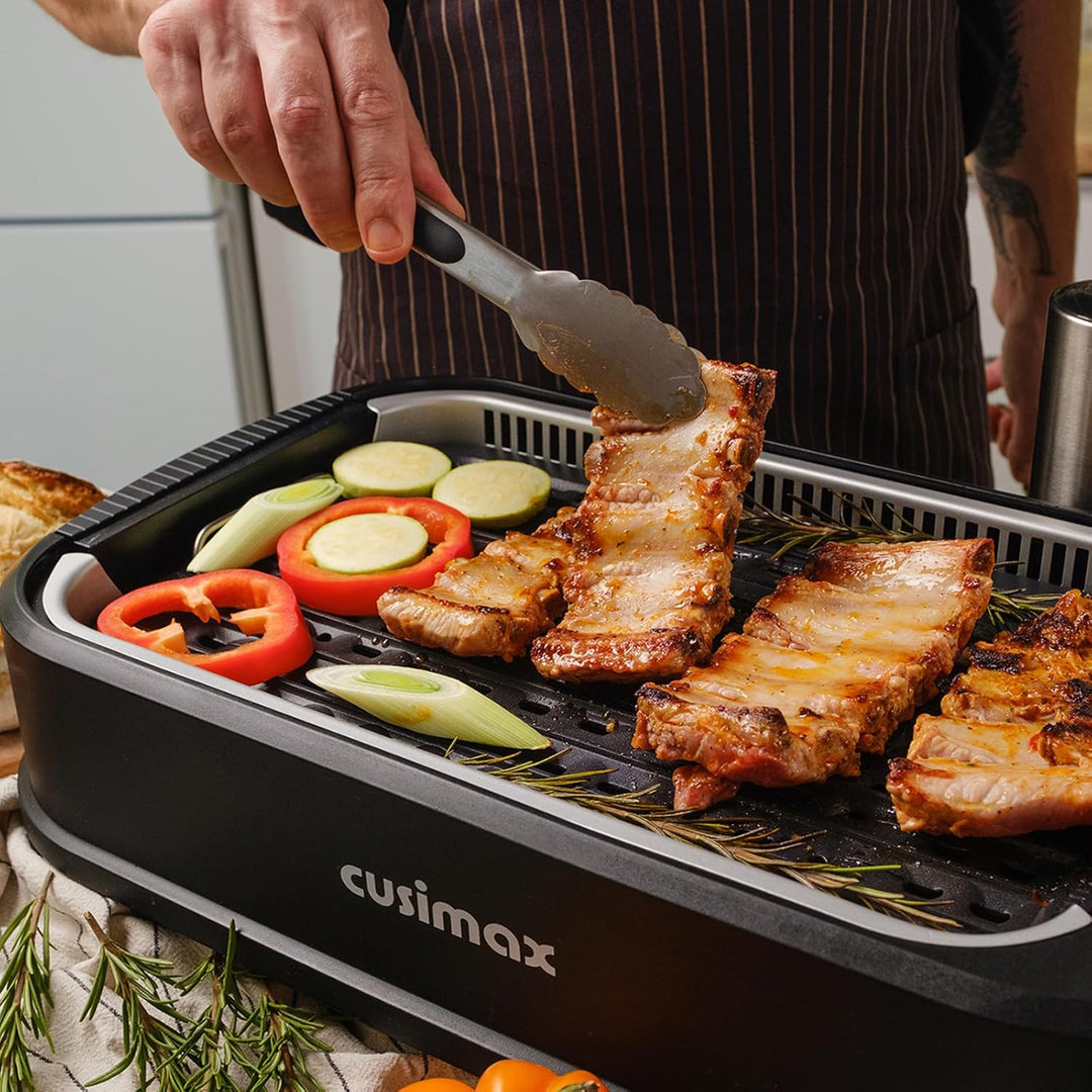 CUSIMAX Elektrogrill Tischgrill, 1500W Elektrogrill mit Deckel, Antihaftbeschichtung Grillplatte & G