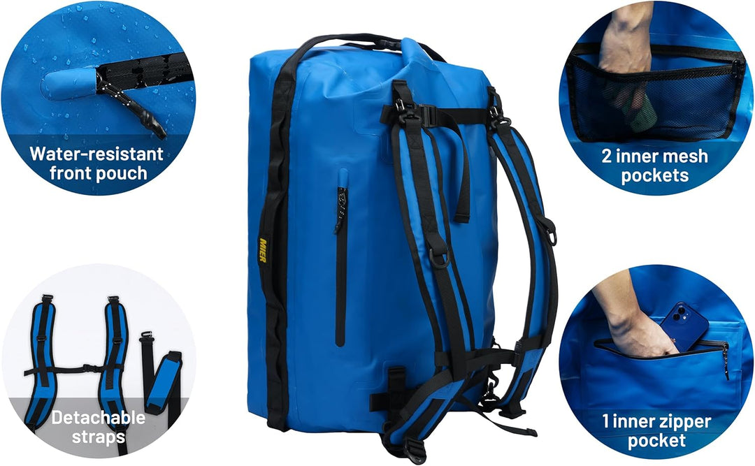 MIER Wasserfeste Reisetasche Duffle Bag mit Rucksackfunktion Rolltop Sporttasche für Seesack, Schwim