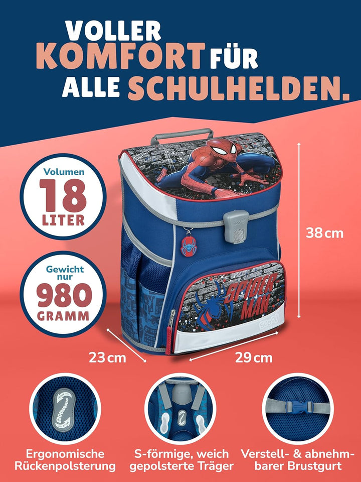 Familando Marvel Spiderman Schulranzen-Set 17tlg. Scooli Campus Fit Pro mit Sporttasche Schultüte 85