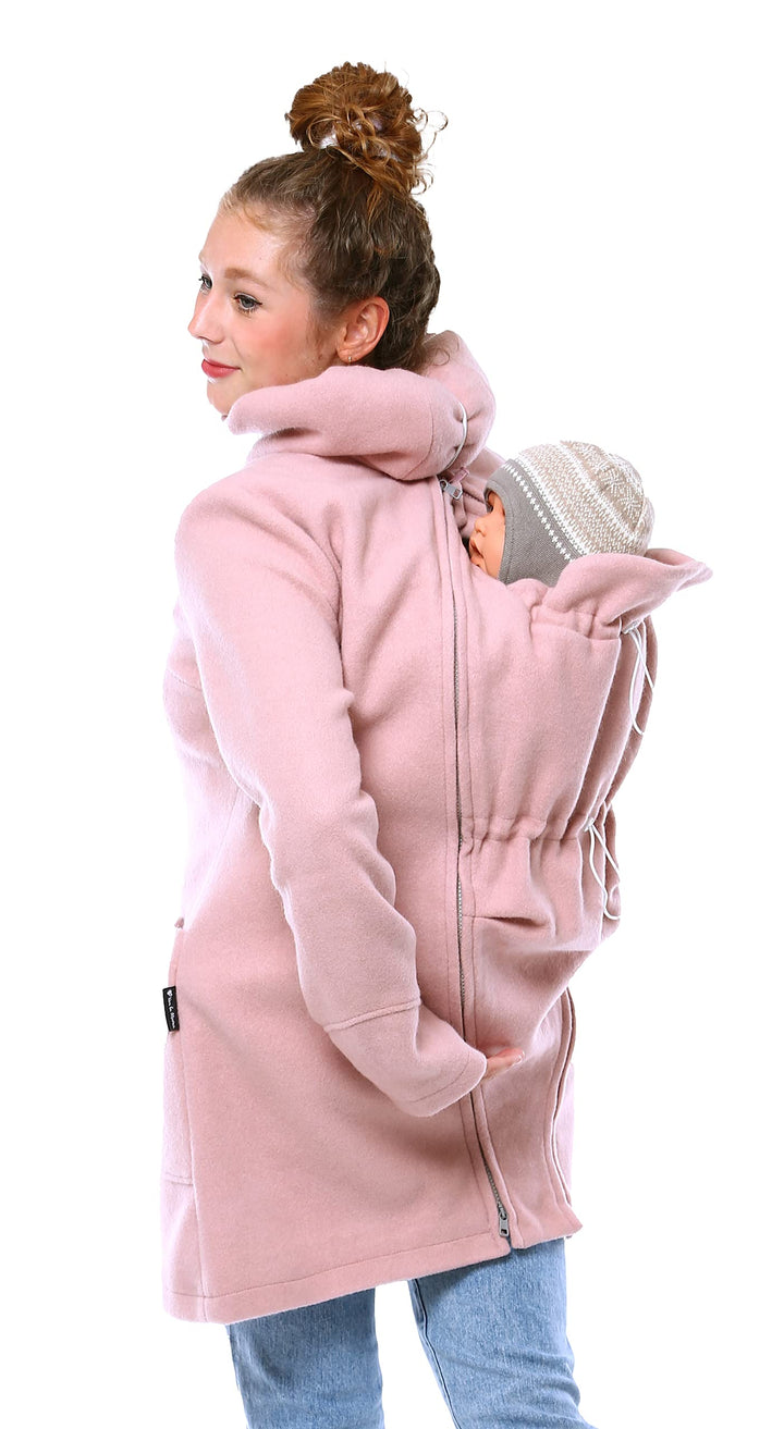 Viva la Mama - schicker Umstands- und Tragemantel für den Winter - VALENTIN XS rosa - vorn und hinte