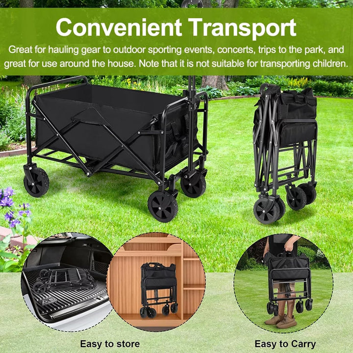 Bollerwagen Faltbar Schwarz 150kg Belastbarkeit für Garten und Camping | Reissfester Oxford Stoff ro