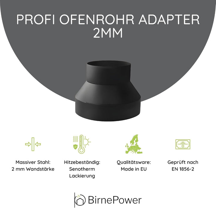 Ofenrohr Rauchrohr Reduzierung Reduzierungsstück Abzugrohr Reduktion von 180 auf 130 mm Senotherm 2m