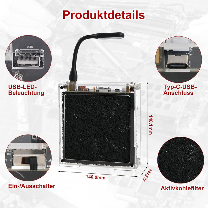 Löt Bausatz, DIY Lötnebelabsauger Lötprojekt-Set, Lötrauchabsorber-Set mit LED-Beleuchtung & Filtern