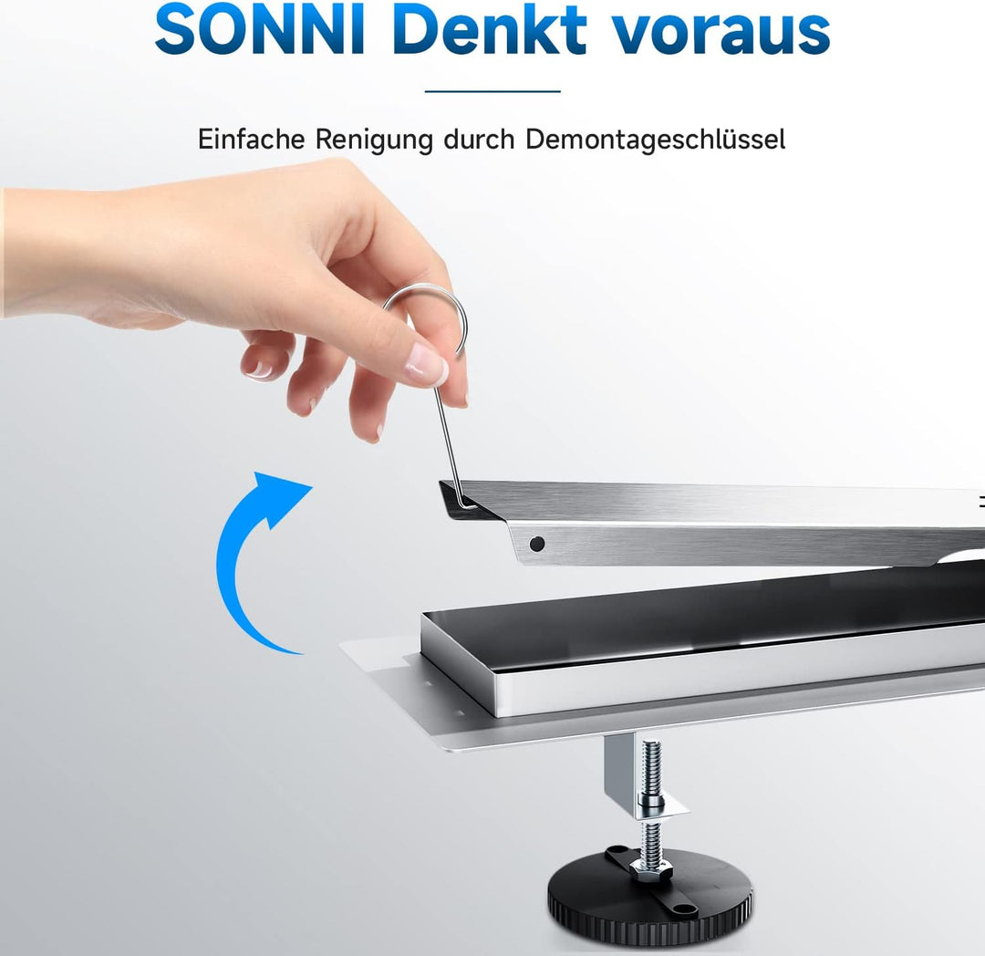 SONNI Duschrinne 80cm Edelstahl Befliesbar Komplettset Doppelseitige duschablauf Bodenablauf Flach m