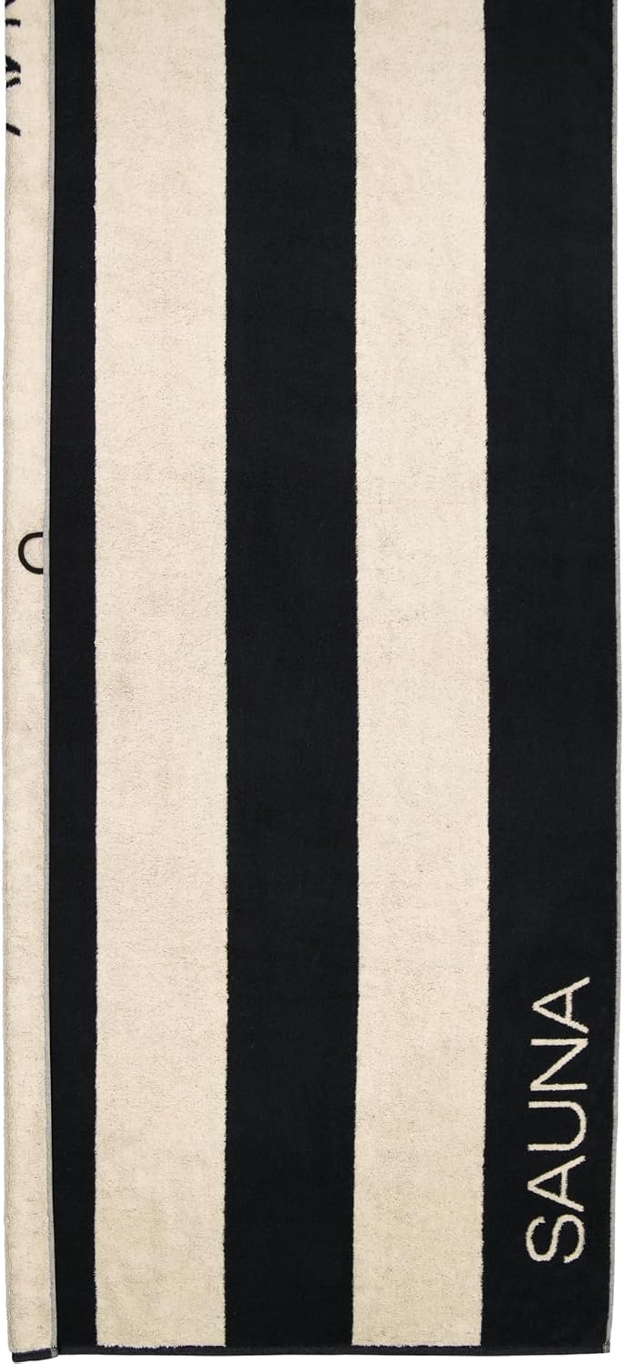 CAWÖ Home Saunatücher Natural Blockstreifen 6221 Natur-schwarz - 39 Saunatuch 80x200 cm