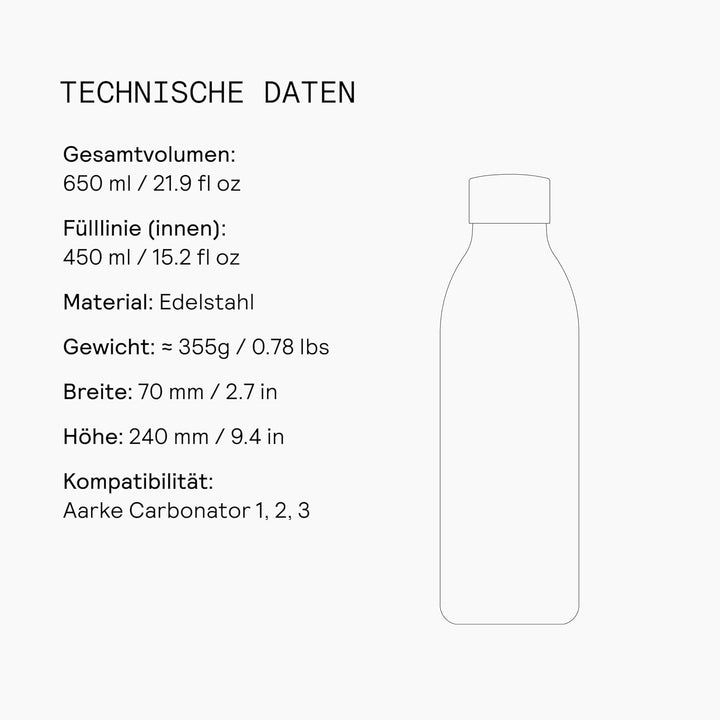 aarke To-Go-Flaschen, Edelstahlflasche, Trinkflasche für stille & sprudelnde Getränke, kompatibel Ca