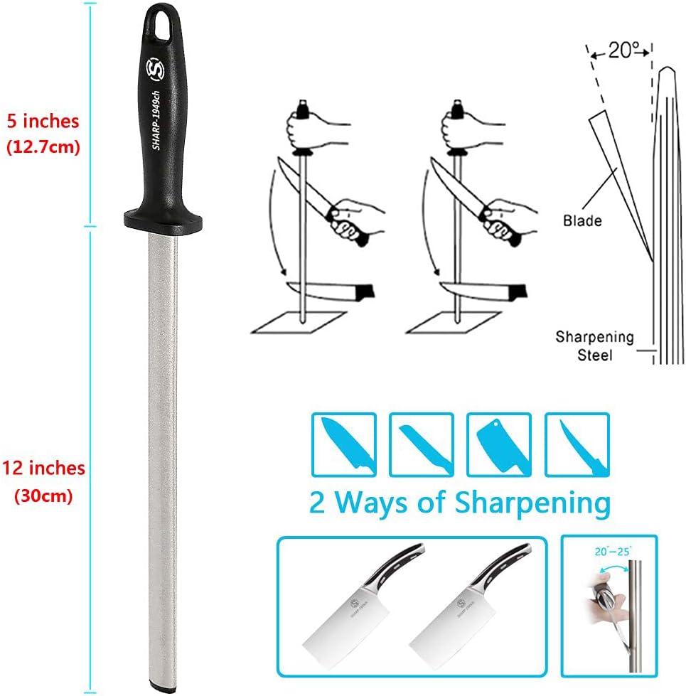 NC 31cm Diamant Wetzstahl Professionelle Wetzstab für Koch, Haus, Jagd - Messer-Schärfer in Schwarz