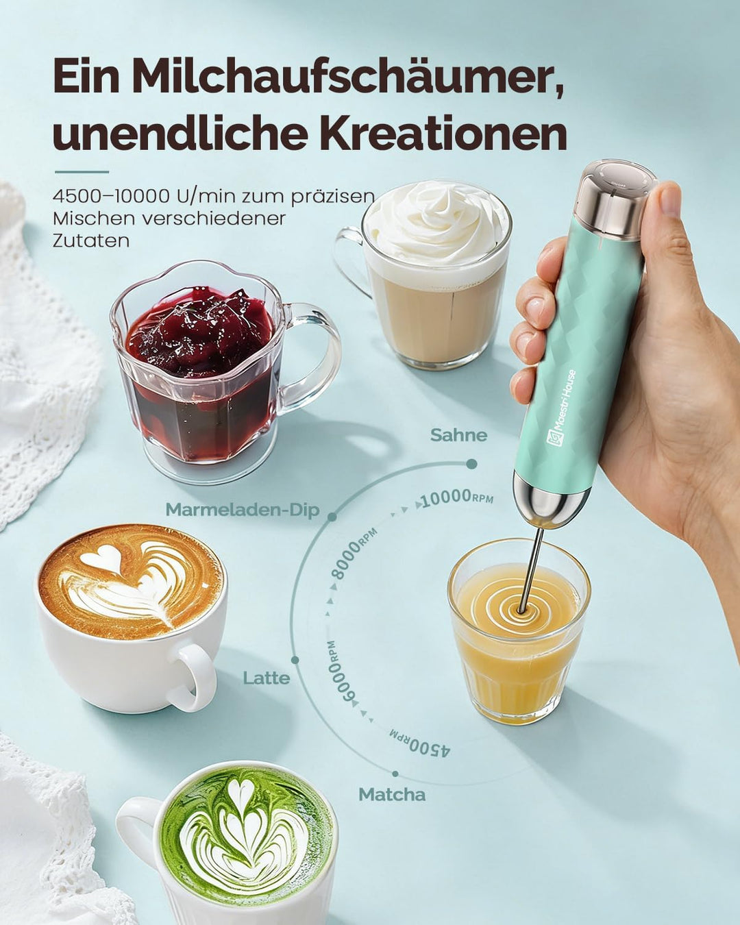 Maestri House Milchaufschäumer Mit Stufenloser Geschwindigkeitsregelung, Usb Aufladbar Milchaufschäu
