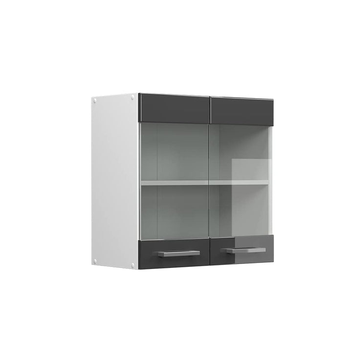 Vicco Küchenschrank Glas R-Line, Anthrazit Hochglanz/Weiss, 60 cm Anthrazit Hochglanz Hängeglasschra