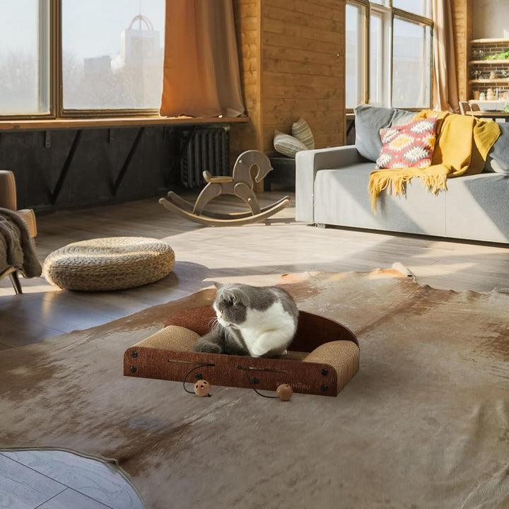 FUKUMARU 53.3 cm Katzenkratzer Karton, Katzenliege, Langlebiges Katzenkratzbett Grosse Liege mit Glo