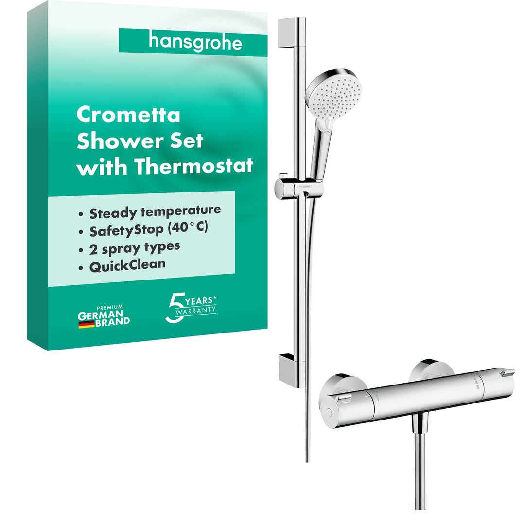 hansgrohe Crometta - Duschset mit Thermostat Ecostat 1001 CL, runder Duschkopf mit Brausestange 65cm