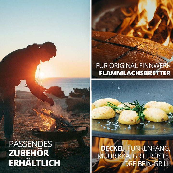 Finnwerk HARRI Feuerschale 70 cm - Massive und Dekorative Schwarze Feuerstelle - Feuerschalen für de