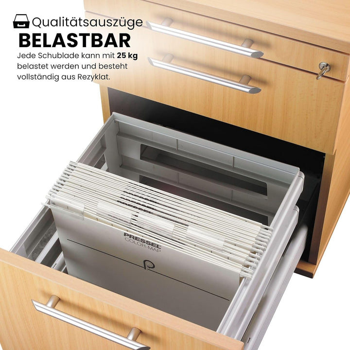 bümö Rollcontainer mit Hängeregistratur, Container abschliessbar aus Holz in Eiche - Rollwagen für&