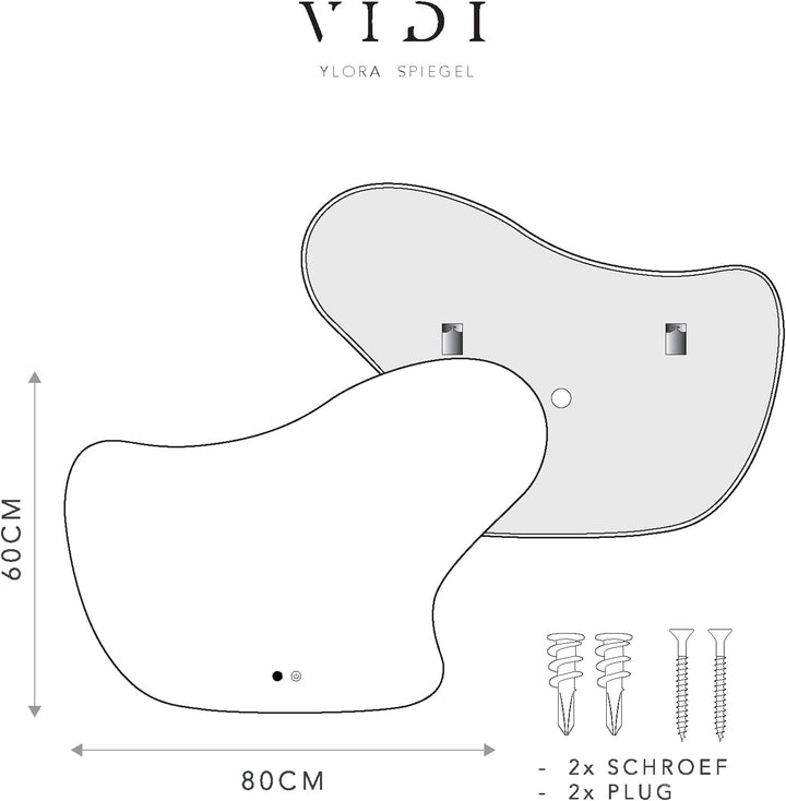 VIDI Home Ylora 80×60 cm Organischer LED Badspiegel - Badezimmer Spiegel mit Beleuchtung & Anti-Besc