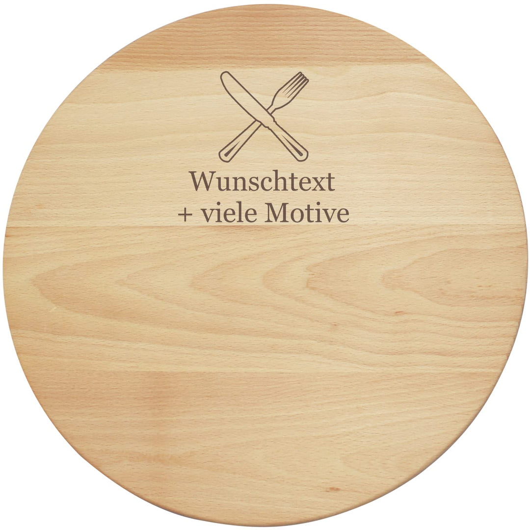 Schneidebrett gross PREMIUM Qualität mit Gravur, Name + Motiv, Servierbrett rund, grosses Brotzeitbr