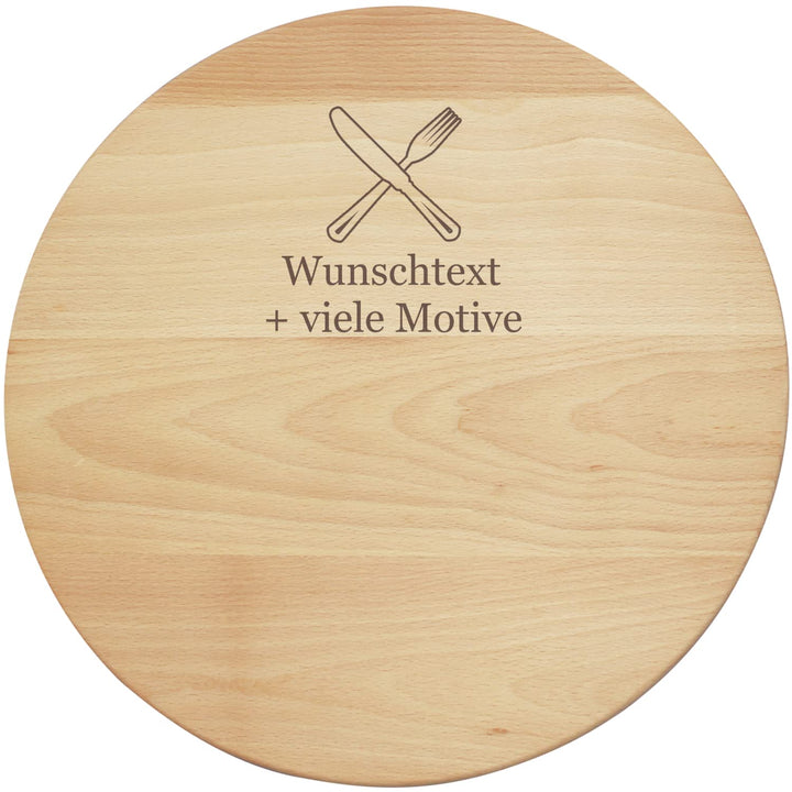 Schneidebrett gross PREMIUM Qualität mit Gravur, Name + Motiv, Servierbrett rund, grosses Brotzeitbr
