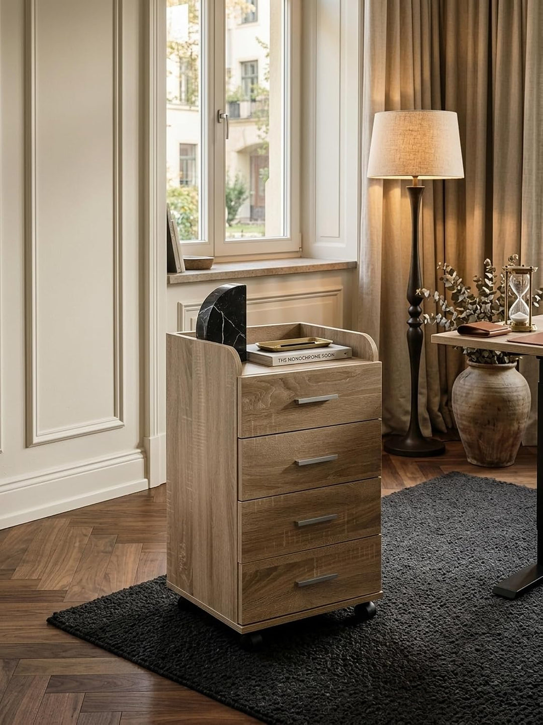 KADIMA DESIGN Rollcontainer WL5.749 40x70,5x33cm Sonoma | Schreibtisch-Container Rollschrank 4 Schub