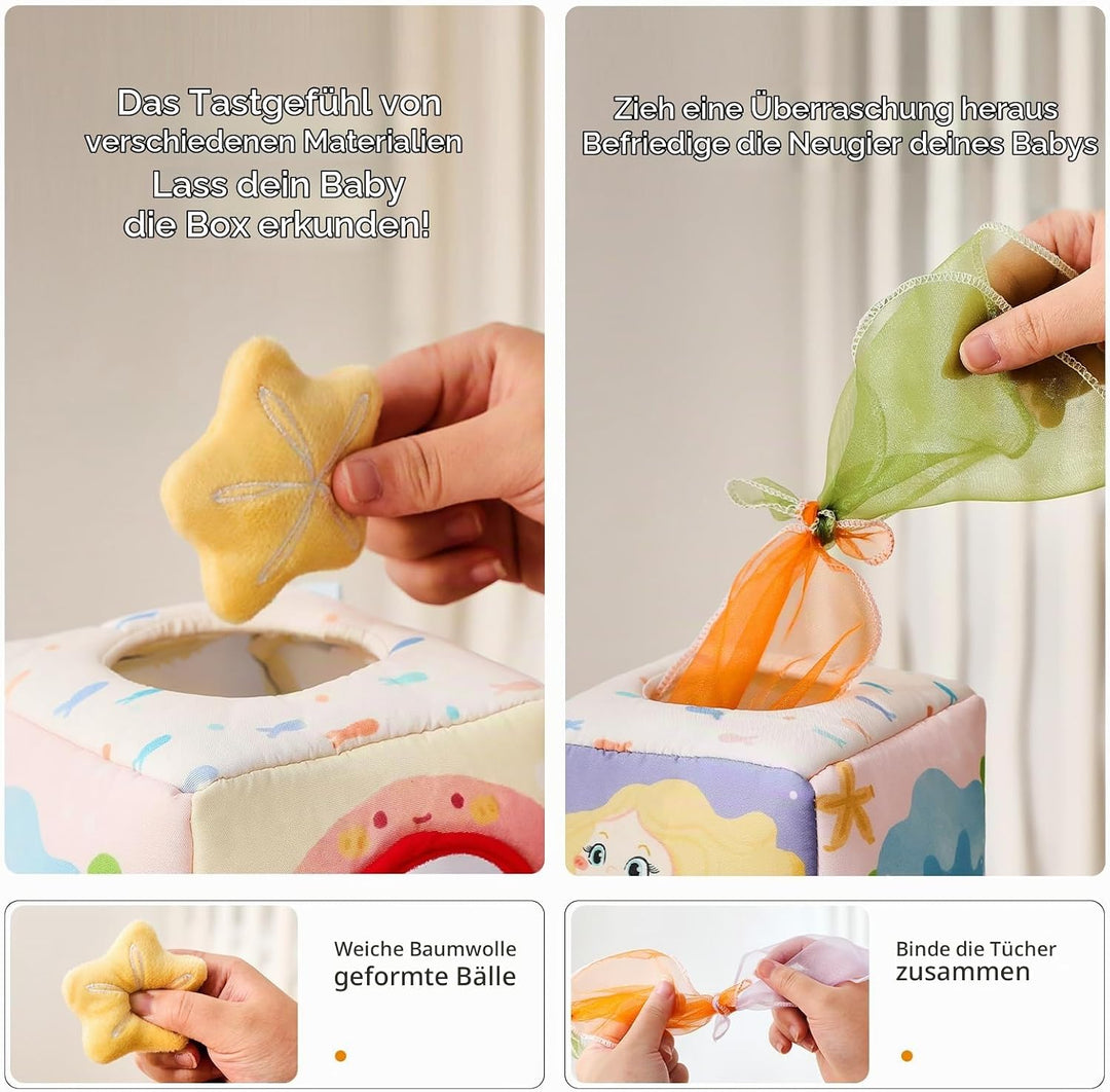 WOODEN TEETHER Baby Spielzeug Tissue Box Toy, Montessori Motorik Sensorik 6 12 Monate Hohem Kontrast