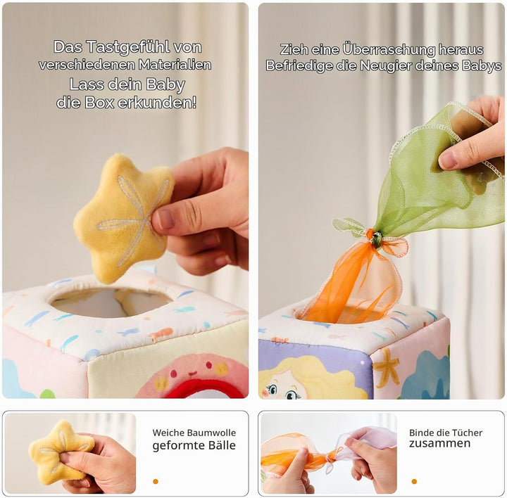 WOODEN TEETHER Baby Spielzeug Tissue Box Toy, Montessori Motorik Sensorik 6 12 Monate Hohem Kontrast