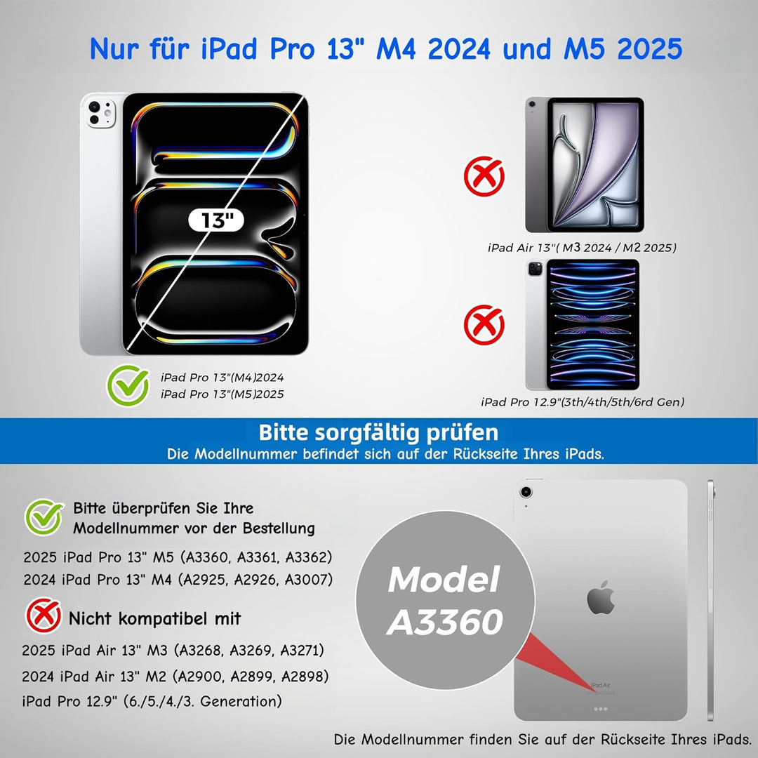 Tastaturhülle für iPad Pro 13 Zoll (M4 2024 / M5 2025), Magnetisch Abnehmbares Keyboard Folio mit To