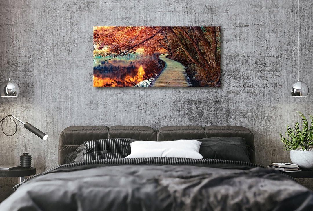 XXL Wandbild 115x55cm Leinwand Herbstfarben Wald Herbst Bild Kunstdruck Deko Wanddeko Leinwandbild S