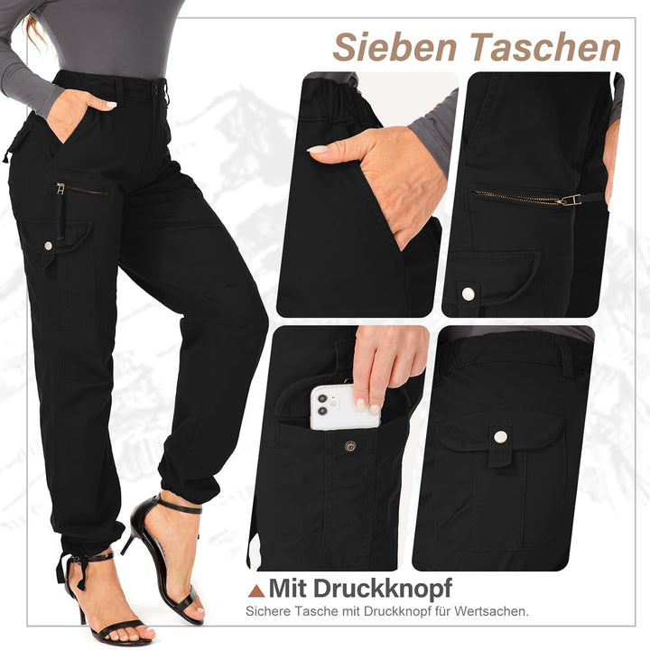 yeyity Cargohose Damen Hosen Multi Taschen Wanderhose Outdoorhose Baumwolle Arbeitshose Jogginghose