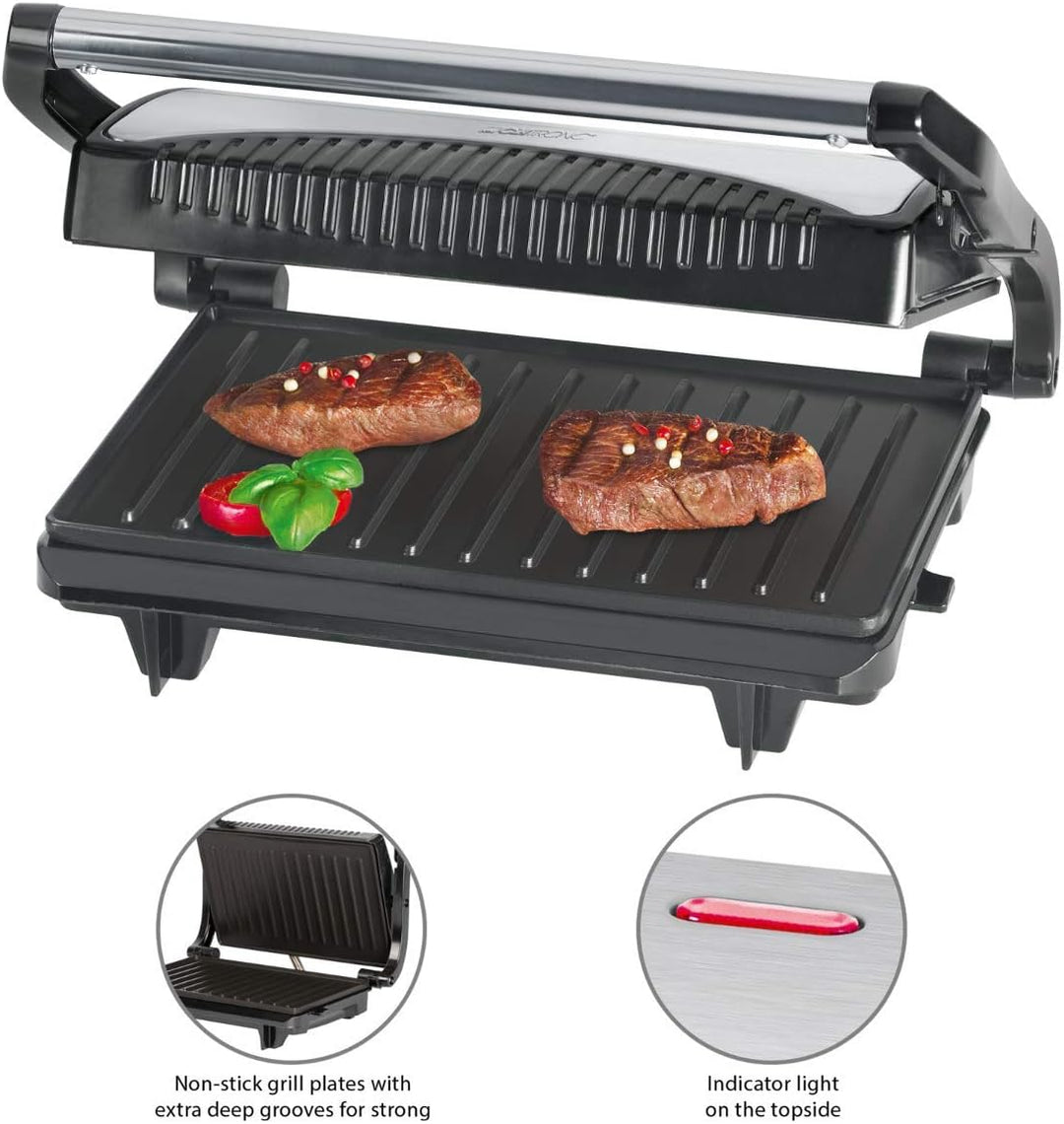 Clatronic® Kontaktgrill | beidseitiges fettfreies Grillen | 700W | antihaftbeschichtete Grillplatten