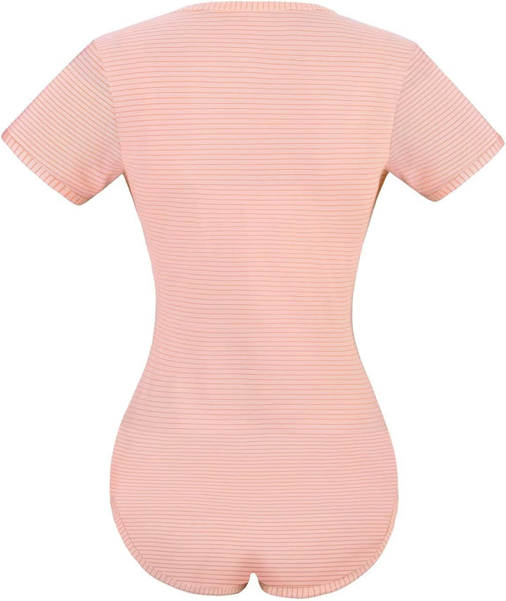 Landofgenie Bodys für Damen Einteiler Bodysuit Jumpsuit Baumwolle Kurzarm Nette Onesie Pyjamas Nacht