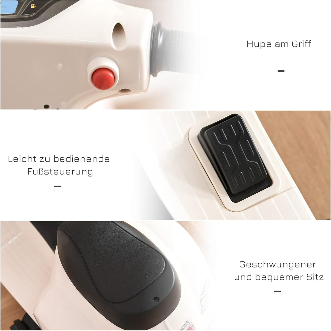 HOMCOM Vespa Elektromotorrad Kindermotorrad Elektrofahrzeug 18-36 Monate 3 km/h LED-Licht Sound PP-K