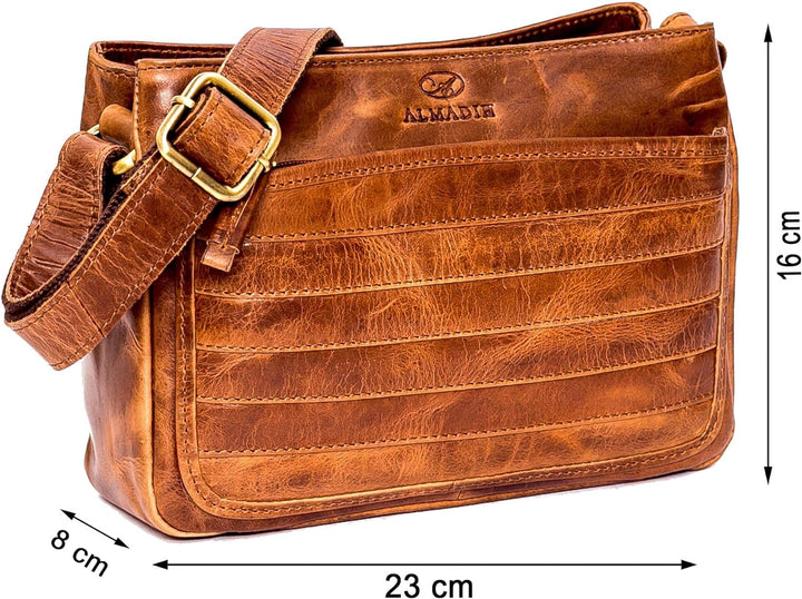 ALMADIH Premium Leder Damentasche Umhängetasche AYA BD - 2 Hauptfächer Ledertasche Clutch Handtasche