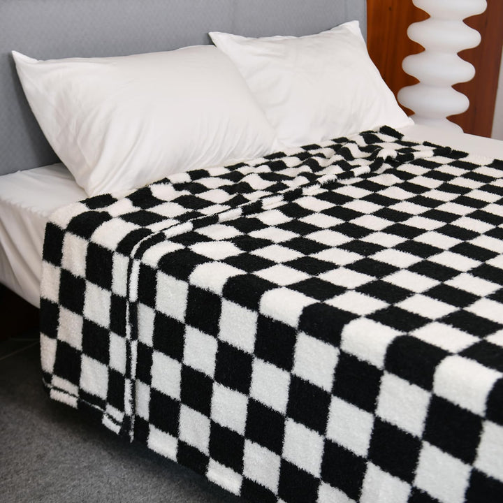 DREAMLANDING Schachbrettdecke, kariert, Schachbrett, Gingham-Überwurf, Decke, flauschig, gemütlich,