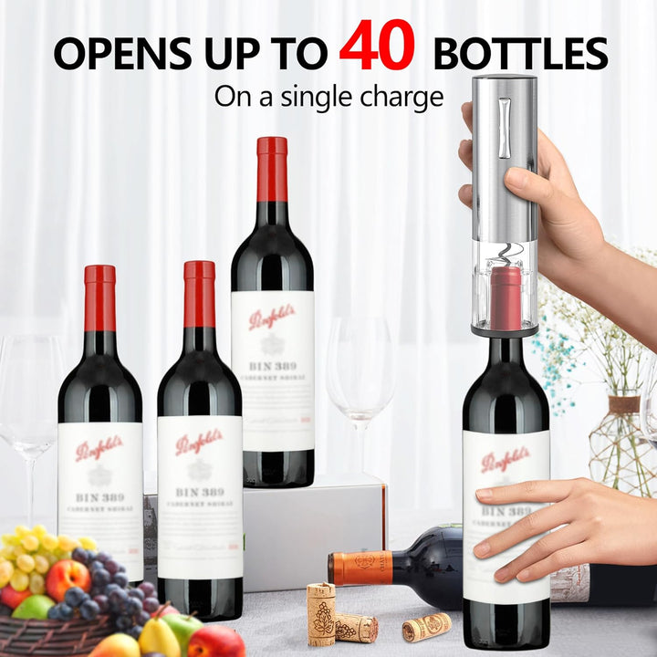 Electric Wine Bottle Opener Set Rechargeable Stainless Steel, 4 in 1 Automatic Electric Corkscrew, A