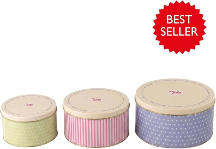 Tala 3er Set Retro-Design Metall Kuchenbehälter | Stapelbar | Für Kuchen, Kekse & Snacks | Grössen: