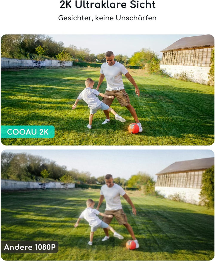 COOAU Überwachungskamera Aussen Akku Solar-2K Outdoor WLAN Kamera Überwachung Aussen mit Kabellose I
