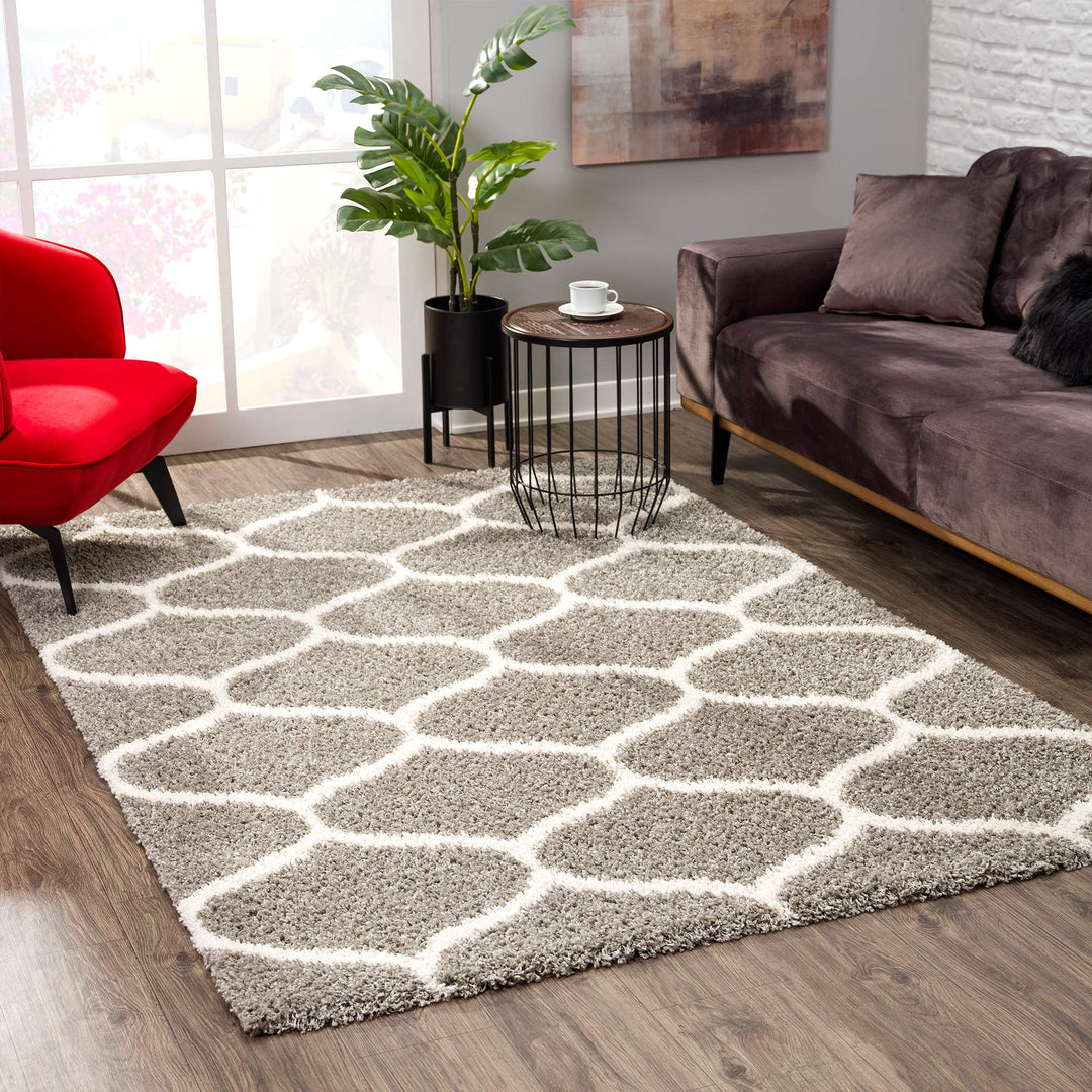 SANAT Madrid Shaggy Teppich - Hochflor Teppiche für Wohnzimmer, Schlafzimmer, Küche - Morocco Grau,