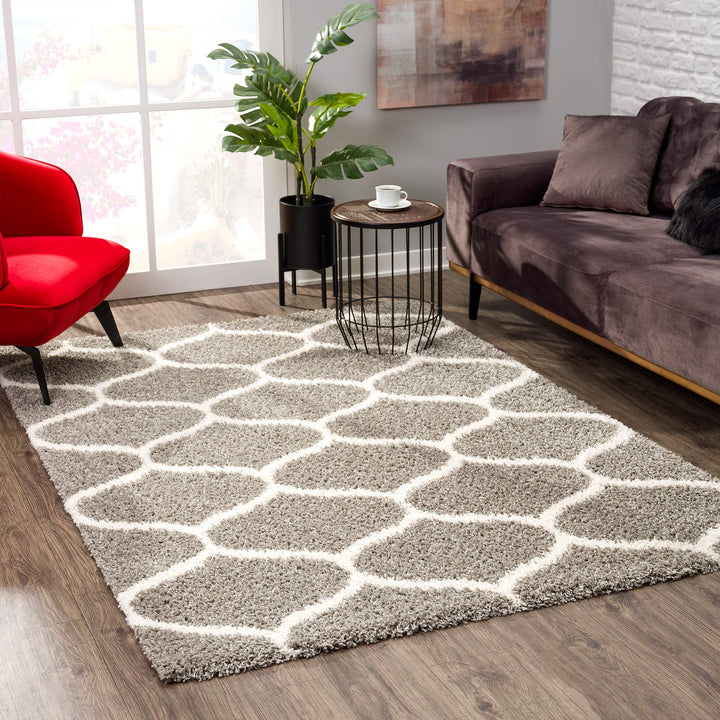 SANAT Madrid Shaggy Teppich - Hochflor Teppiche für Wohnzimmer, Schlafzimmer, Küche - Morocco Grau,