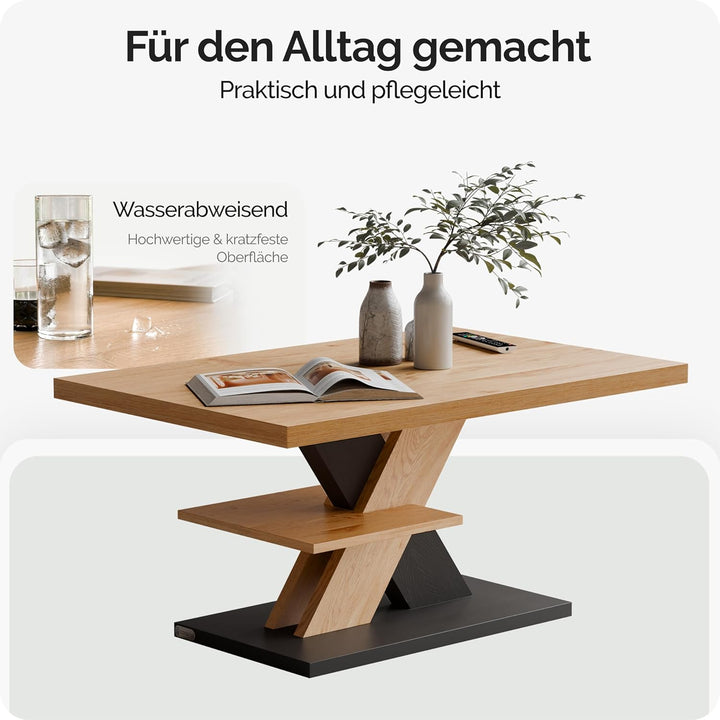 Casaria® Couchtisch Grau Holz Stauraum Ablage Kratzfest Modern Rechteckig 50kg Belastbar Beistelltis