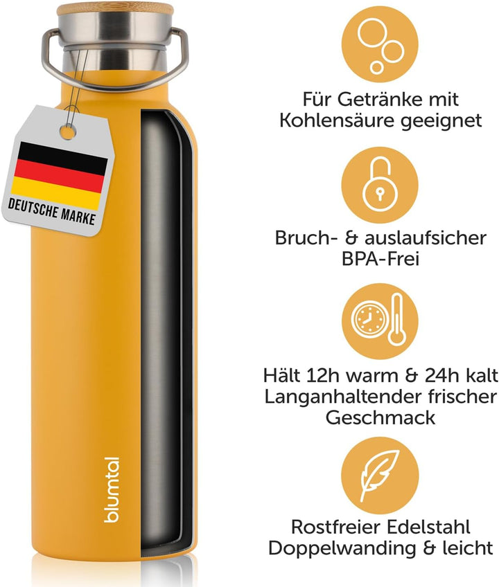 Blumtal Thermosflasche 500ml - Doppelwandige Edelstahl Trinkflasche - Isolierflasche BPA Frei - Teef