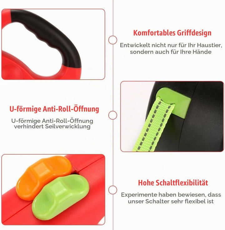 Doppelleine für 2 Hunde, 3 M Automatische Hund Versenkbar Leine, Doppelleine mit Licht, Doppelte Ein