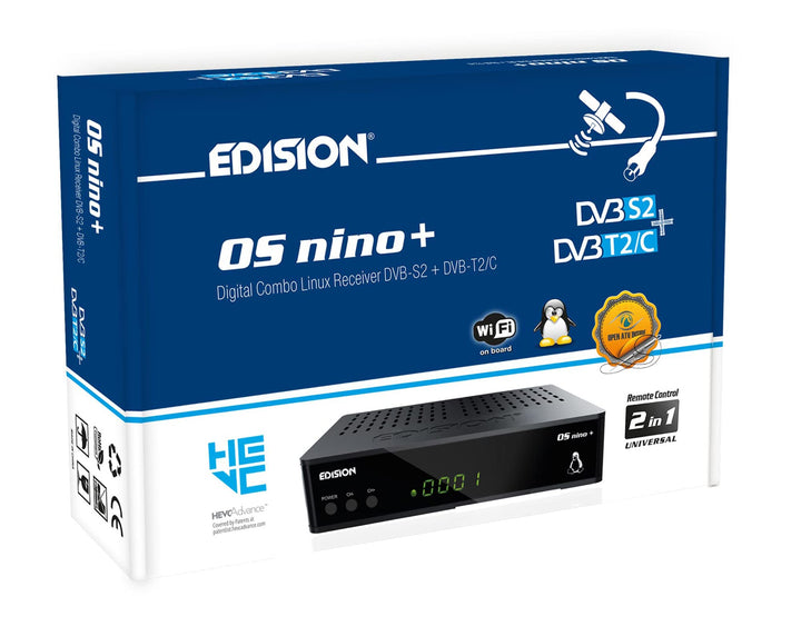 Edision OS NINO+ Full HD Linux E2 Combo-Receiver H.265/HEVC (1x DVB-S2, 1x DVB-T2/C, WLAN onboard, B