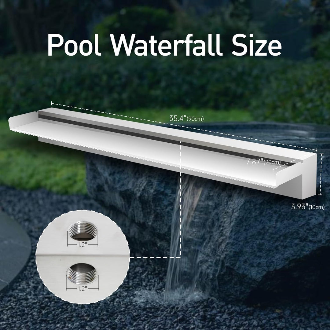 Pool Brunnen Edelstahl Teich Wasserfall Spillway Kits für Innen-/Aussendekorativ, 90x20x10cm Pool Wa
