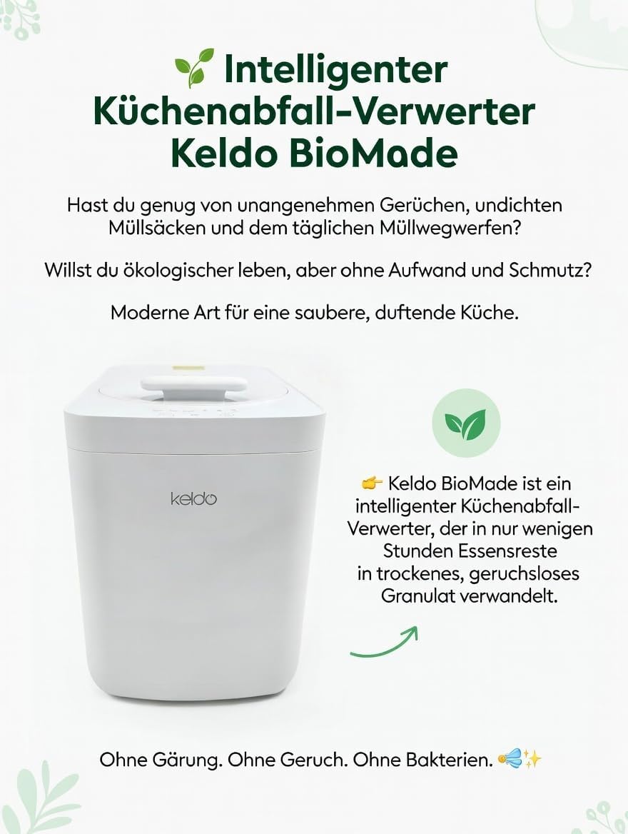 Elektrischer Komposter Küche 4L Weiss – Küchenkomposter Elektrisch mit modernem Design & kompakten M