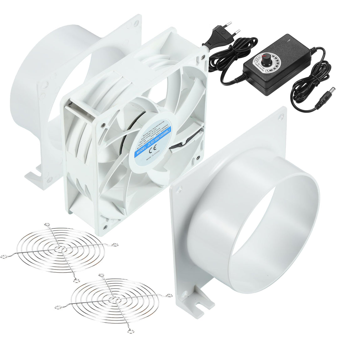 DC12V Rohrventilator, Lüfter 12V Abluftventilator ⌀100mm Axiallüfter mit 0~100% Regler, Kanaladapter