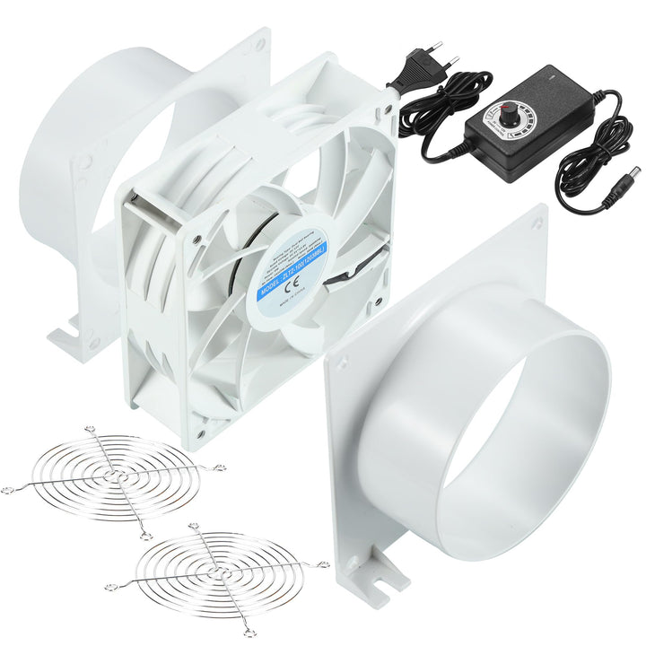 DC12V Rohrventilator, Lüfter 12V Abluftventilator ⌀100mm Axiallüfter mit 0~100% Regler, Kanaladapter