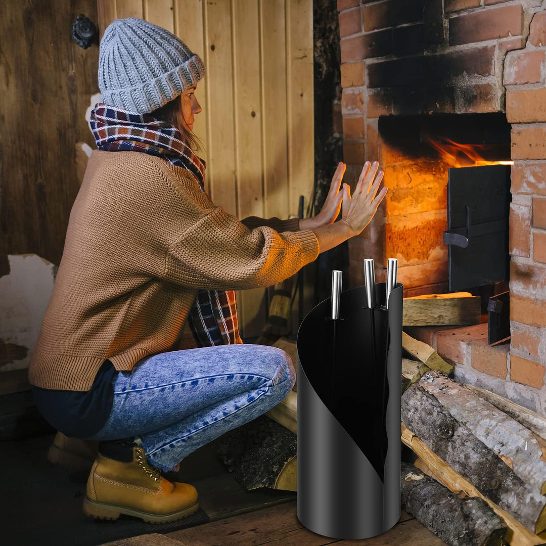 Jopassy Kaminbesteck Schwarz 4 teilig Edelstahl Kaminbesteck mit Schaufel, Besen, Schürhaken, Stände