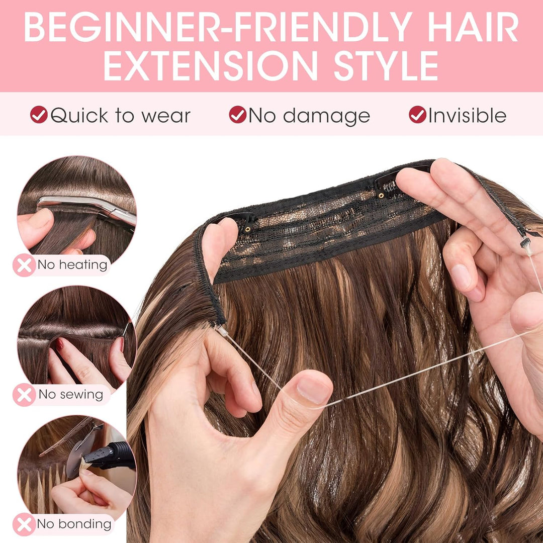 Silk-co Haarverlängerung mit Gummiband, Einstellbar Secrets Haarteil Synthetik, Extensions mit Schnu
